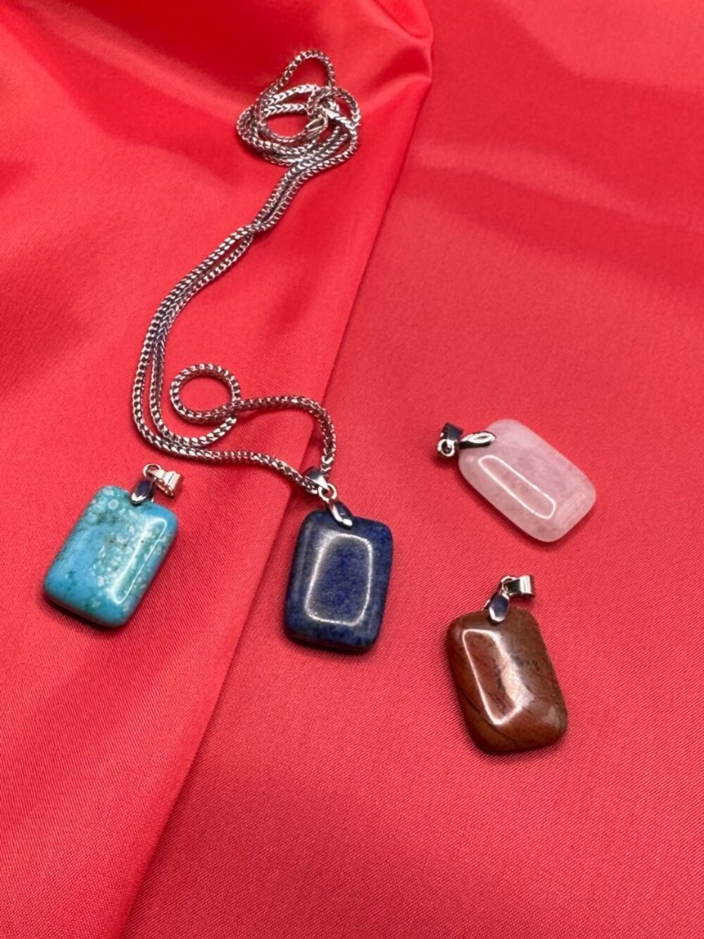 Four Gemstone Pendants Sterling Silver Midas Chain